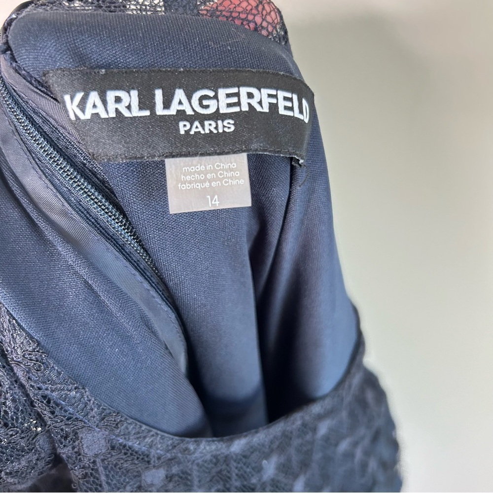 Karl Lagerfeld Navy Blue Lace Shift Dress Size 14 - Picture 5 of 11